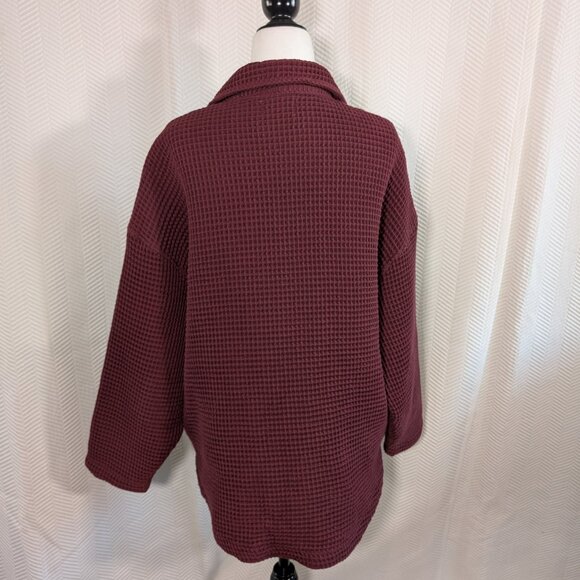 PAPER LABEL Oversized Waffle Button Down Shirt Burgundy Cotton Size Large - Picture 5 of 13